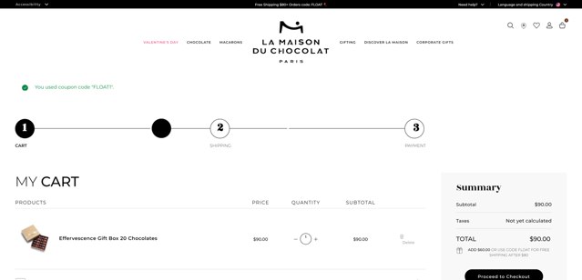 La Maison du Chocolat checkout page showing La Maison du Chocolat promo code box | Screenshot taken by SimplyCodes community member on Feb 12, 2025