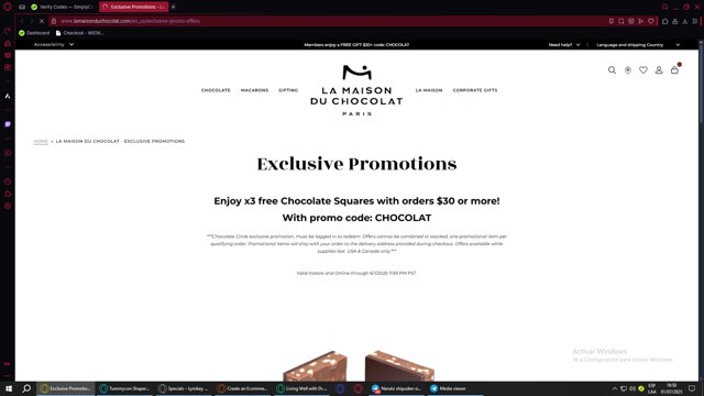 La Maison du Chocolat checkout page showing La Maison du Chocolat promo code box | Screenshot taken by SimplyCodes community member on Jul 1, 2025