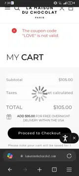 LOVE coupon verification screenshot