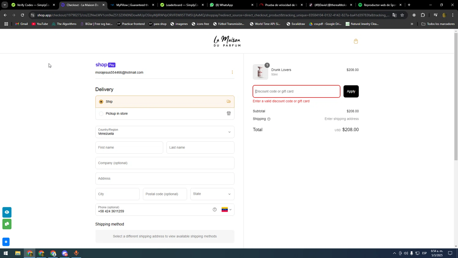 La Maison Du Parfum discount code screenshot showing code LOVE8 applied at La Maison Du Parfum checkout page. Uploaded by SimplyCodes community member DonPollito on Mar 5, 2025