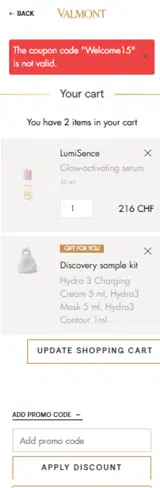VALMONTGIFT coupon verification screenshot