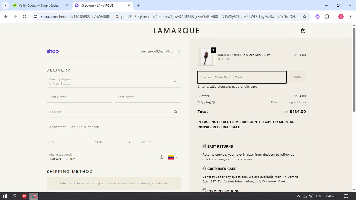 Lamarque promo code screenshot showing code EXTRA25 applied at Lamarque checkout page. Uploaded by SimplyCodes community member ricardokaka7 on Dec 8, 2025