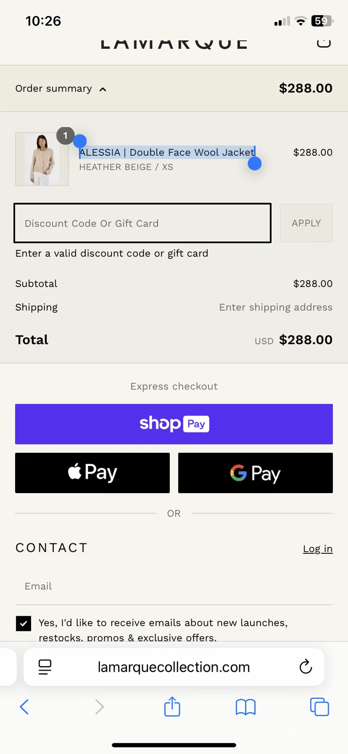 Lamarque promo code screenshot showing code EXTRA15 applied at Lamarque checkout page. Uploaded by SimplyCodes community member QuestSage1300 on Jun 21, 2025
