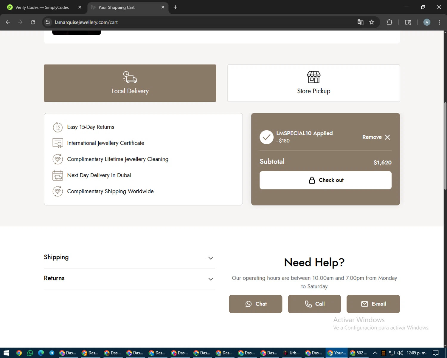 La Marquise Jewellery promo code screenshot showing code LMSPECIAL10 applied at La Marquise Jewellery checkout page. Uploaded by SimplyCodes community member trippieredd on Aug 16, 2025