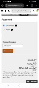 LAMVALENT8 coupon verification screenshot