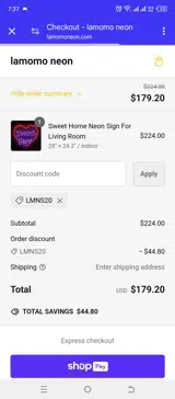 LMNS20 coupon verification screenshot