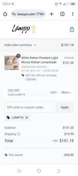 LAMP18 coupon verification screenshot