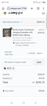 BF20 coupon verification screenshot