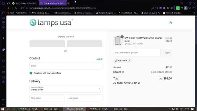 LampsUSA checkout page showing LampsUSA coupon code box | Screenshot taken by SimplyCodes community member on Sep 6, 2025