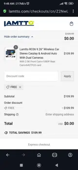 Free coupon verification screenshot