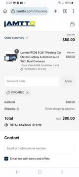 VIPCAR20 coupon verification screenshot
