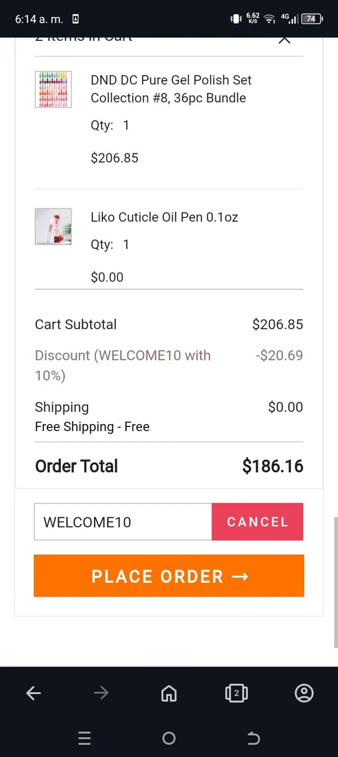 LA Nail Supply checkout page showing LA Nail Supply coupon code box | Screenshot taken by SimplyCodes community member on Nov 10, 2024