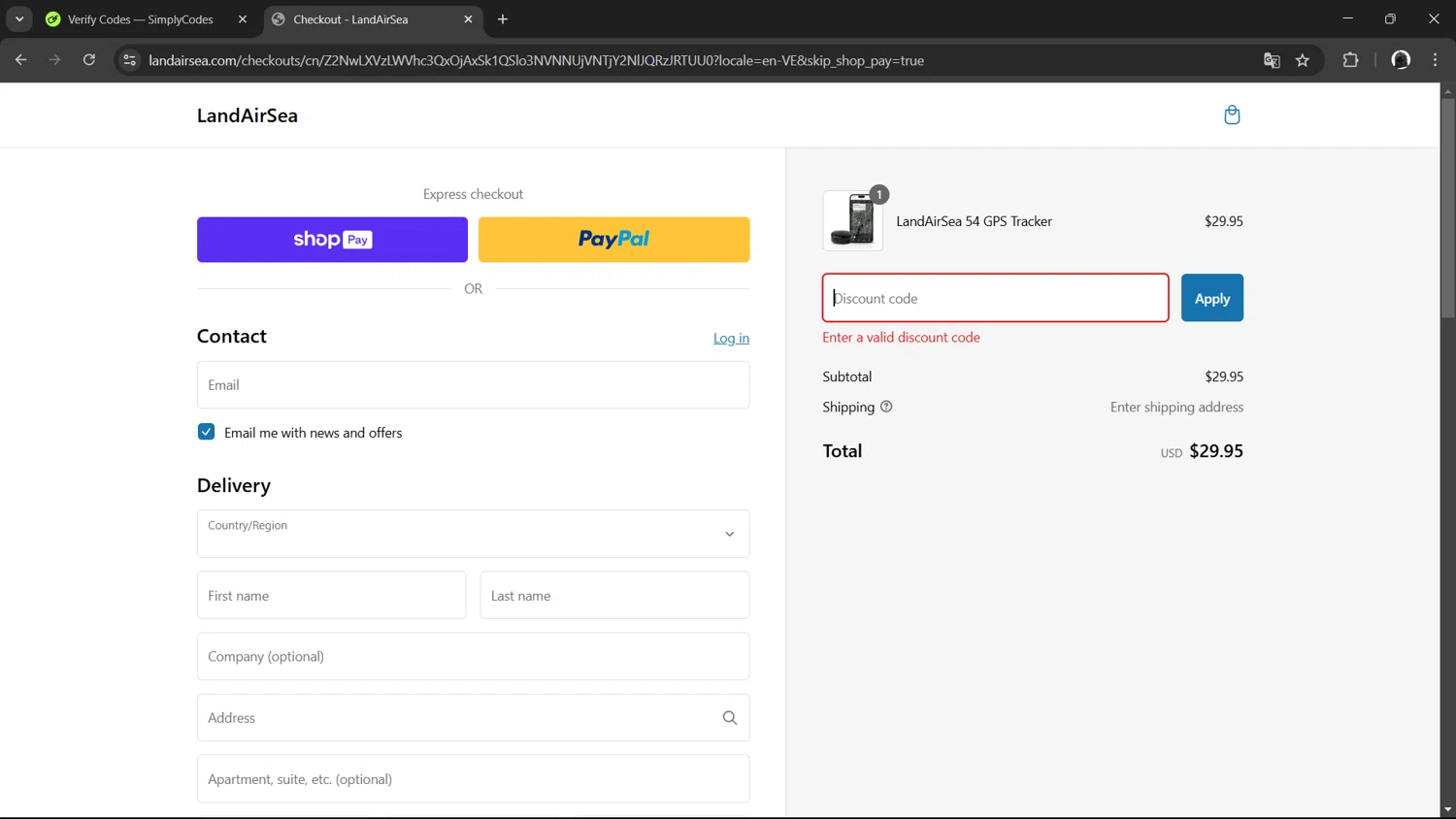 LandAirSea coupon code screenshot showing code HADDEN50 applied at LandAirSea checkout page. Uploaded by SimplyCodes community member RedGuy on Feb 22, 2025