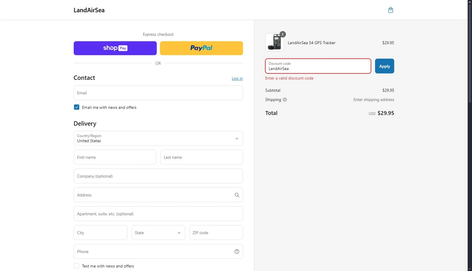 LandAirSea coupon code screenshot showing code 20VETS2023 applied at LandAirSea checkout page. Uploaded by SimplyCodes community member terwincastro on Mar 10, 2025