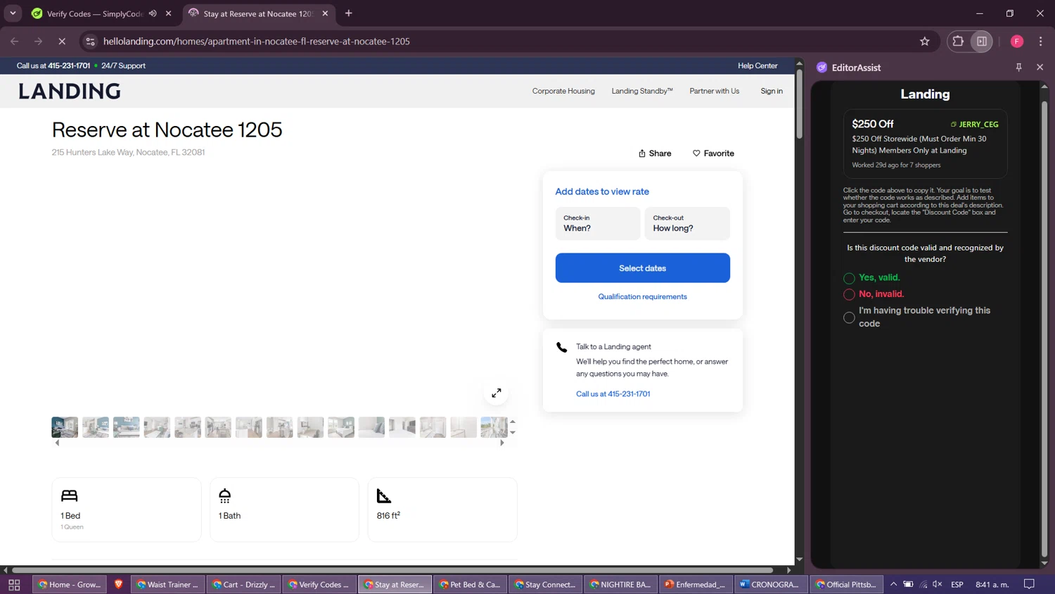 Landing promo code screenshot showing code Jerry_ceg applied at Landing checkout page. Uploaded by SimplyCodes community member SmartPilot2888 on Oct 13, 2025