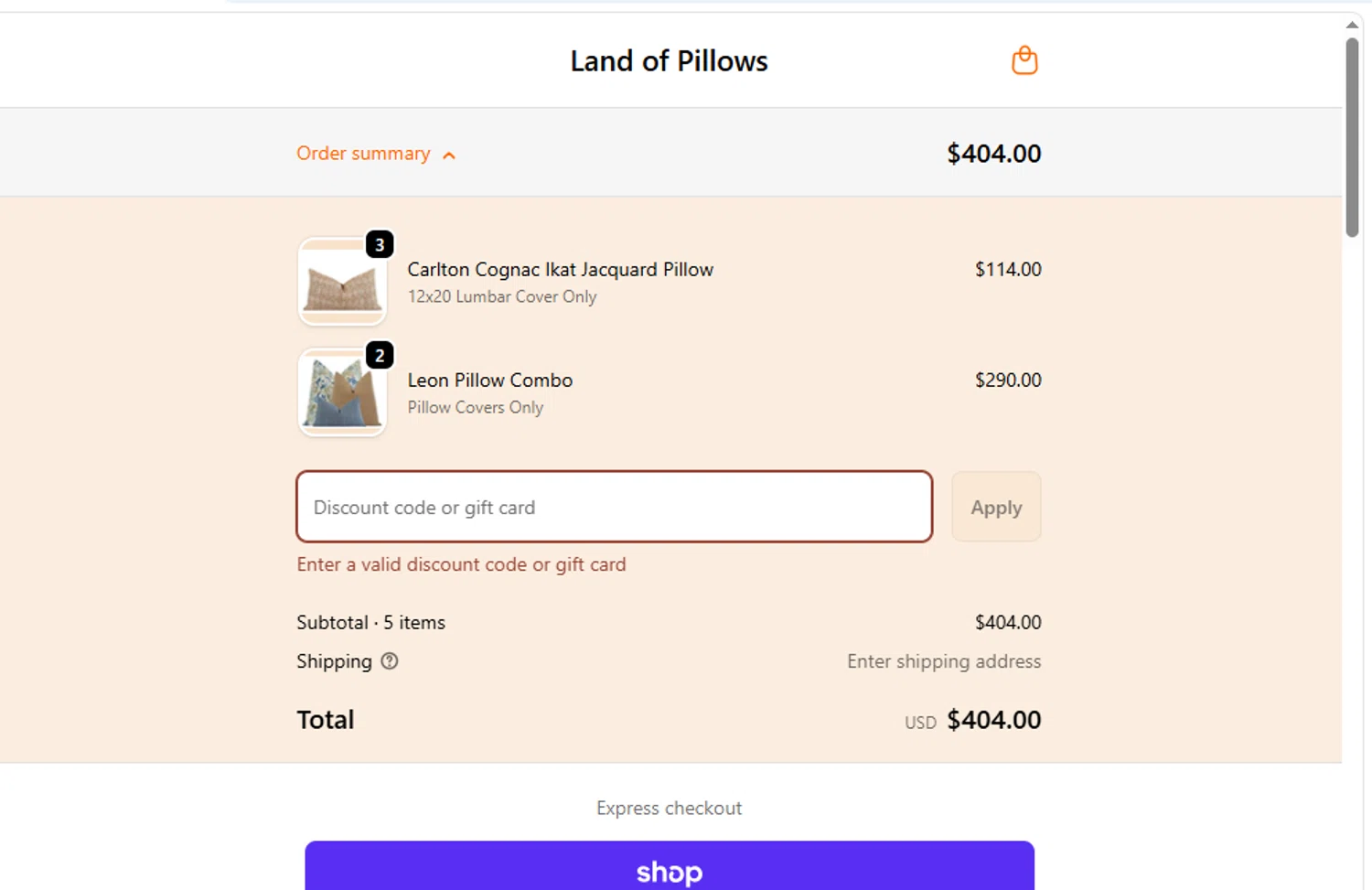 Land of Pillows promo code screenshot showing code BD10 applied at Land of Pillows checkout page. Uploaded by SimplyCodes community member suppahdealz on Nov 6, 2025