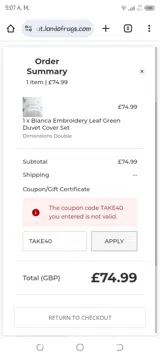 TAKE40 coupon verification screenshot