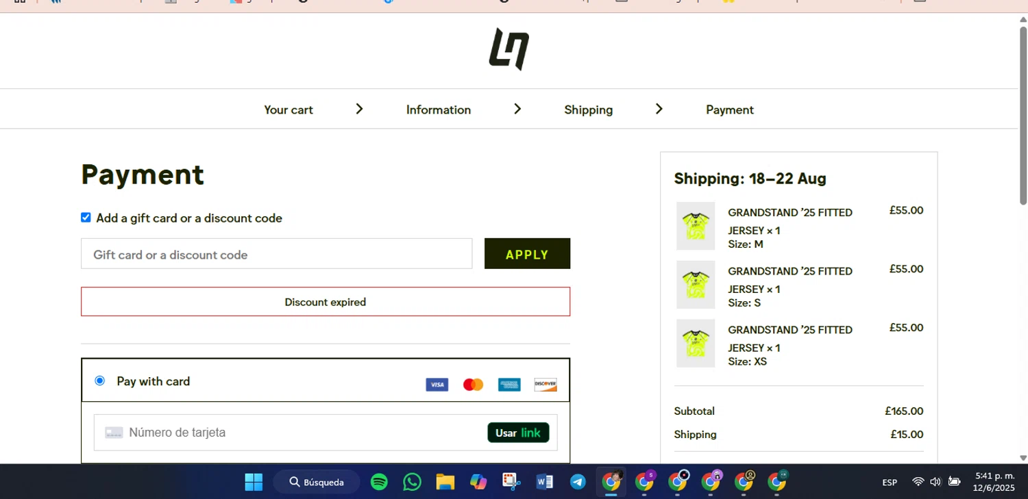 Lando Norris discount code screenshot showing code monacobaby applied at Lando Norris checkout page. Uploaded by SimplyCodes community member luisaballera on Jun 12, 2025