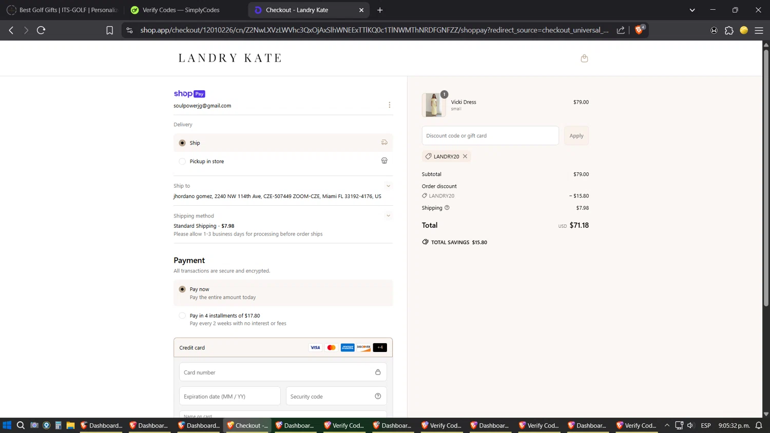 Landry Kate coupon code screenshot showing code LANDRY20 applied at Landry Kate checkout page. Uploaded by SimplyCodes community member ZoilaPerrita on Jun 16, 2025
