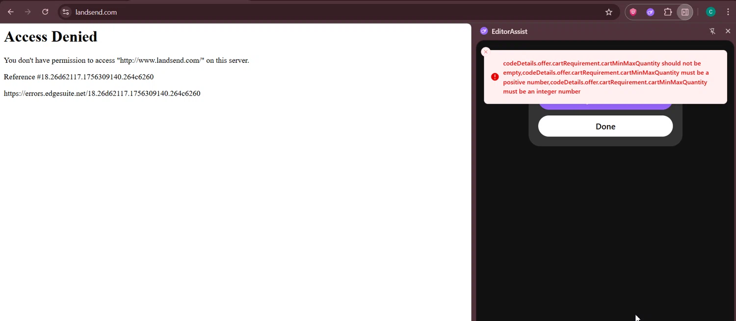 Lands' End promo code screenshot showing code SEASHELLS applied at Lands' End checkout page. Uploaded by SimplyCodes community member Negritoo on Aug 27, 2025