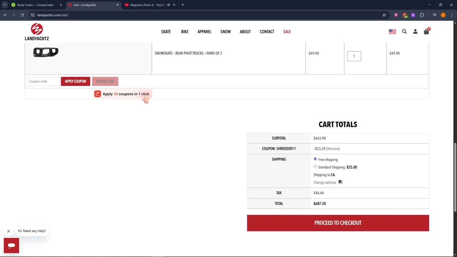 Landyachtz checkout page showing Landyachtz discount code box | Screenshot taken by SimplyCodes community member on Jan 7, 2026