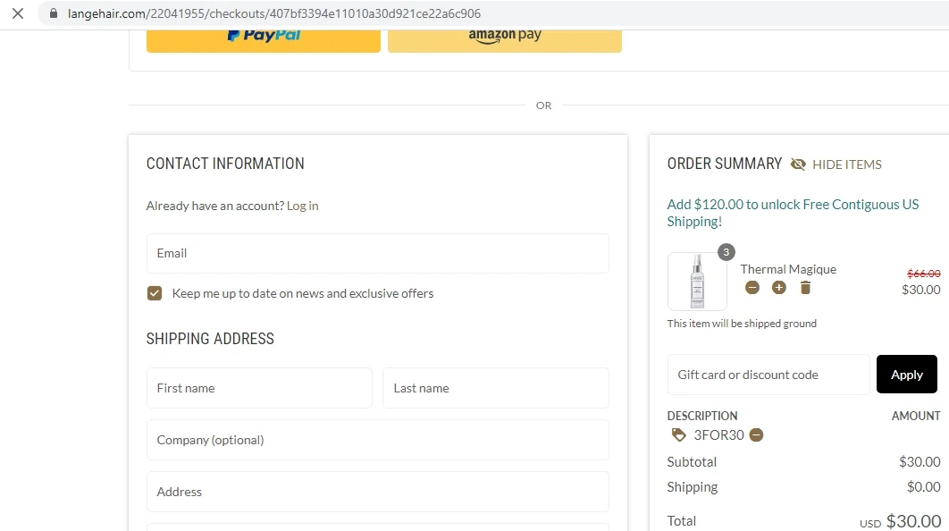 Lange checkout page showing Lange coupon code box | Screenshot taken by SimplyCodes community member on May 22, 2020