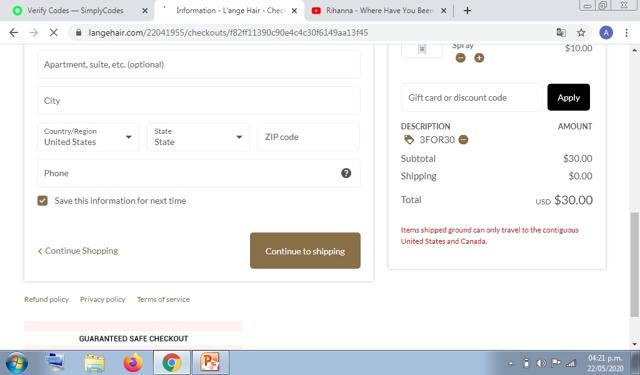 Lange checkout page showing Lange coupon code box | Screenshot taken by SimplyCodes community member on May 22, 2020