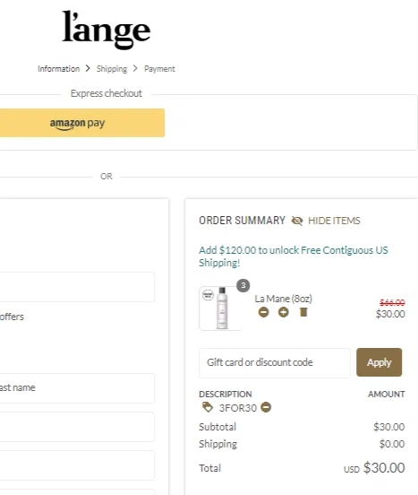 Lange checkout page showing Lange coupon code box | Screenshot taken by SimplyCodes community member on May 22, 2020