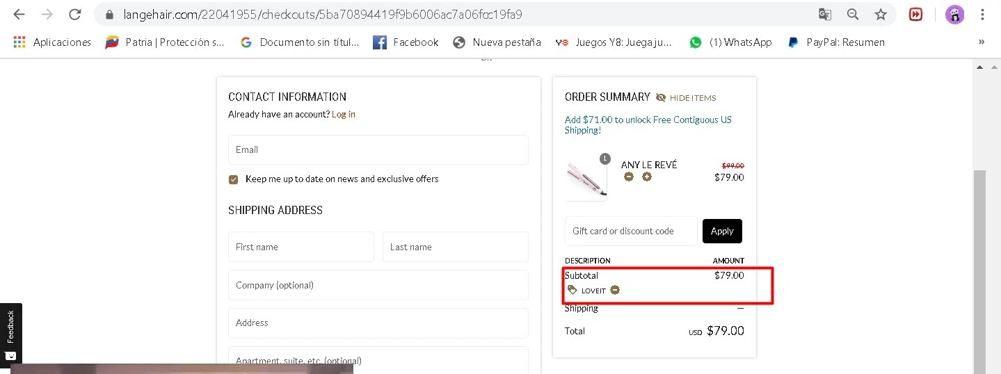 Lange checkout page showing Lange coupon code box | Screenshot taken by SimplyCodes community member on Jul 29, 2020