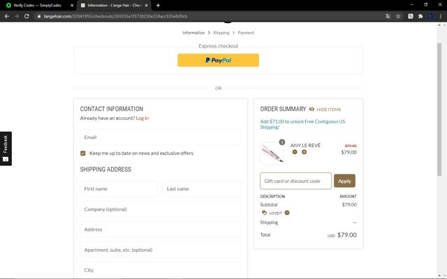 Lange checkout page showing Lange coupon code box | Screenshot taken by SimplyCodes community member on Jun 26, 2020