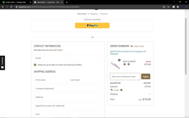 Lange checkout page showing Lange coupon code box | Screenshot taken by SimplyCodes community member on Jun 26, 2020