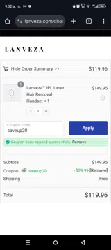 saveup20 coupon verification screenshot