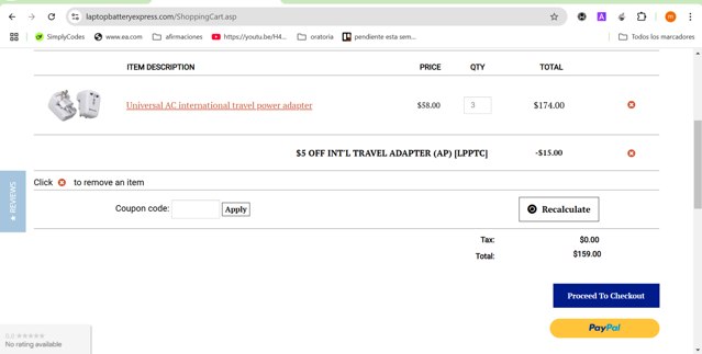 LaptopBatteryExpress.com checkout page showing LaptopBatteryExpress.com coupon code box | Screenshot taken by SimplyCodes community member on Mar 6, 2025