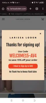 Larissa Loden coupon verification screenshot