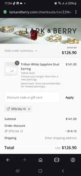 Special10 coupon verification screenshot