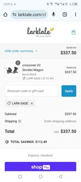 LARK-sade coupon verification screenshot