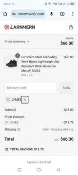 James coupon verification screenshot