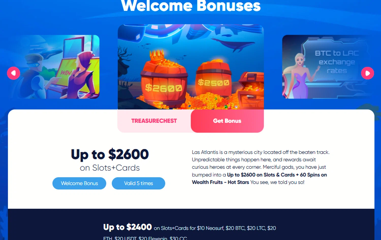 Las Atlantis Casino promo code screenshot showing code TREASURECHEST applied at Las Atlantis Casino checkout page. Uploaded by SimplyCodes community member a2d2c2d211 on Dec 27, 2025