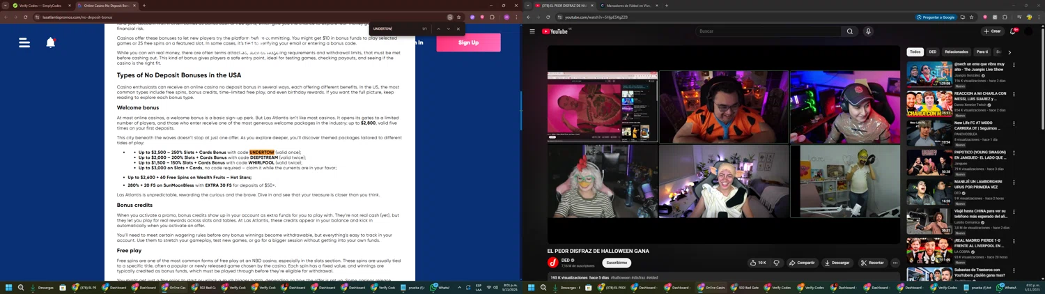 Las Atlantis Casino promo code screenshot showing code UNDERTOW applied at Las Atlantis Casino checkout page. Uploaded by SimplyCodes community member PennyWizard1195 on Nov 6, 2025