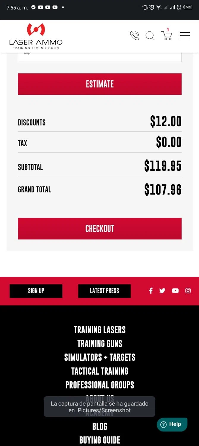 Laser Ammo checkout page showing Laser Ammo discount code box | Screenshot taken by SimplyCodes community member on May 25, 2024