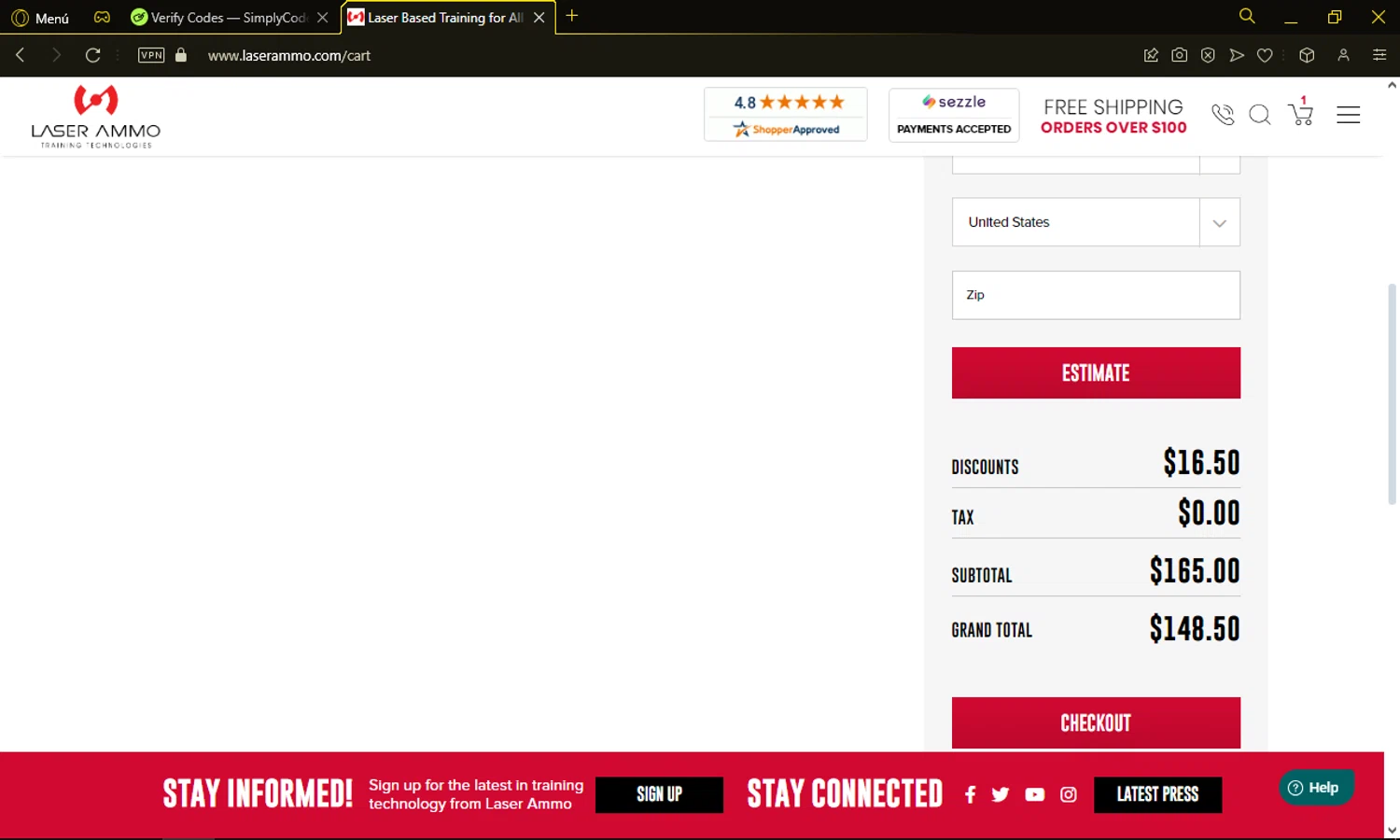 Laser Ammo checkout page showing Laser Ammo discount code box | Screenshot taken by SimplyCodes community member on Jun 13, 2024