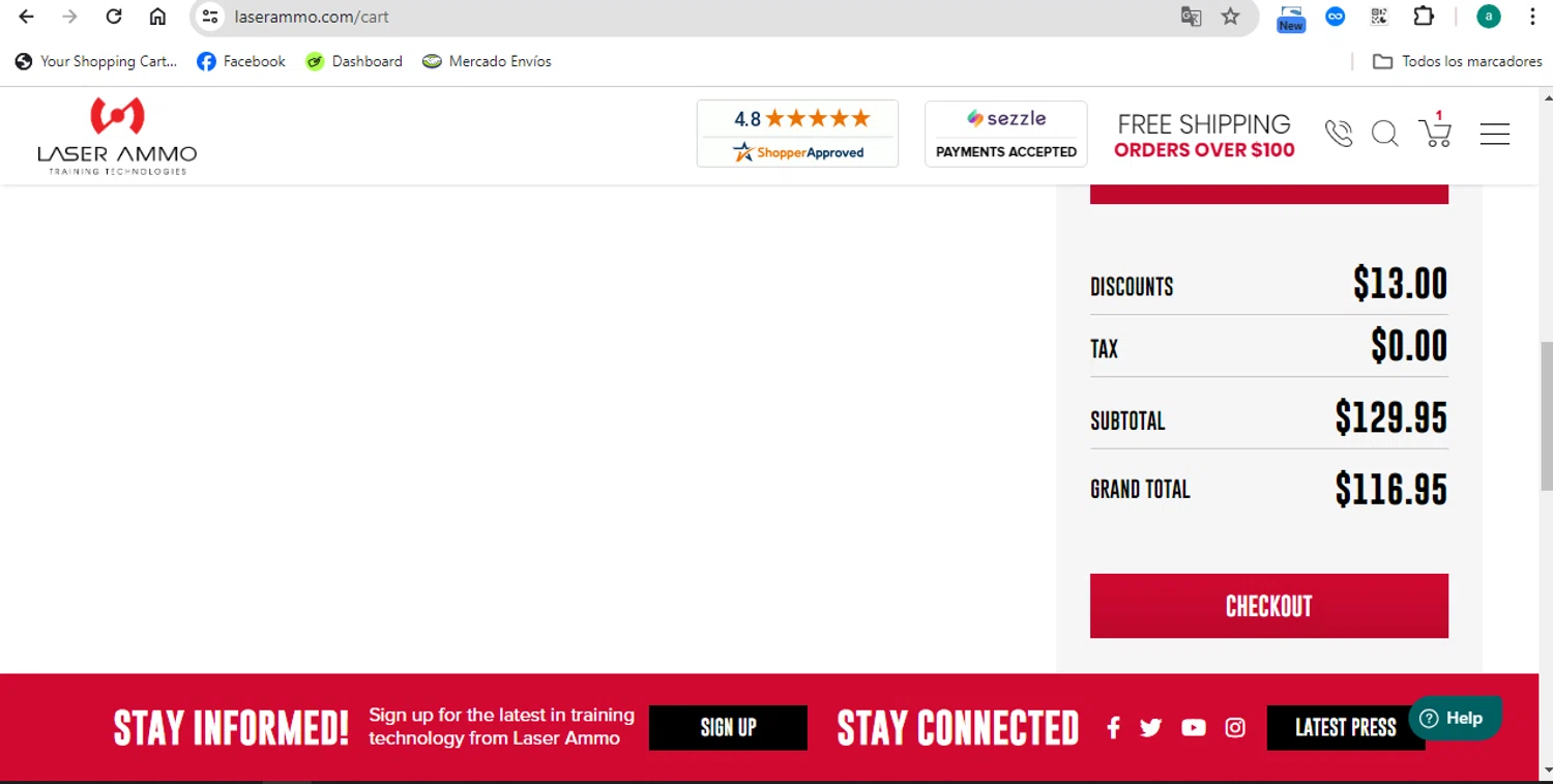 Laser Ammo checkout page showing Laser Ammo discount code box | Screenshot taken by SimplyCodes community member on May 29, 2024