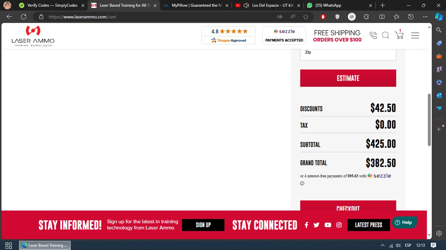 Laser Ammo checkout page showing Laser Ammo discount code box | Screenshot taken by SimplyCodes community member on May 29, 2024