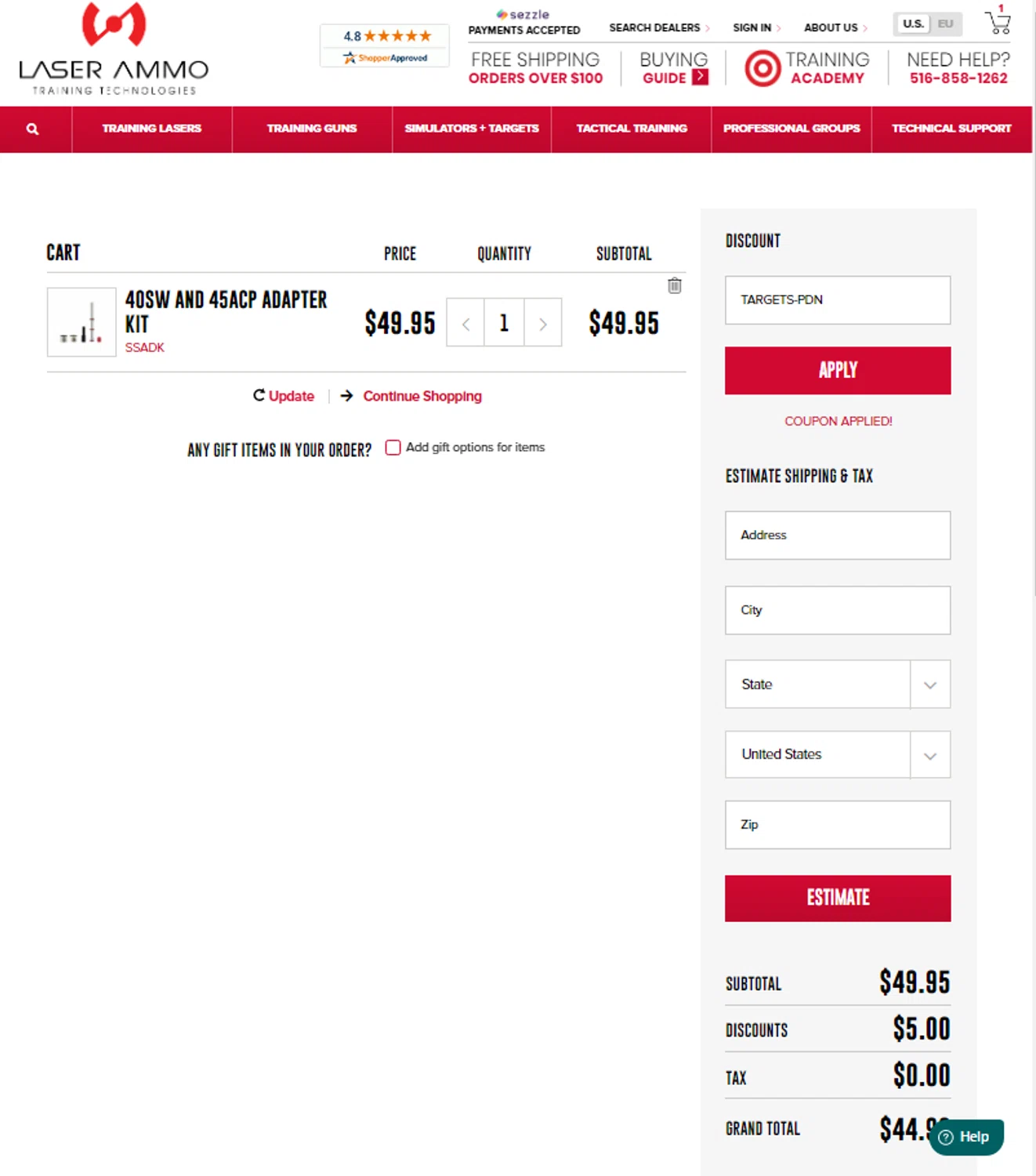 Laser Ammo checkout page showing Laser Ammo discount code box | Screenshot taken by SimplyCodes community member on Jul 31, 2024