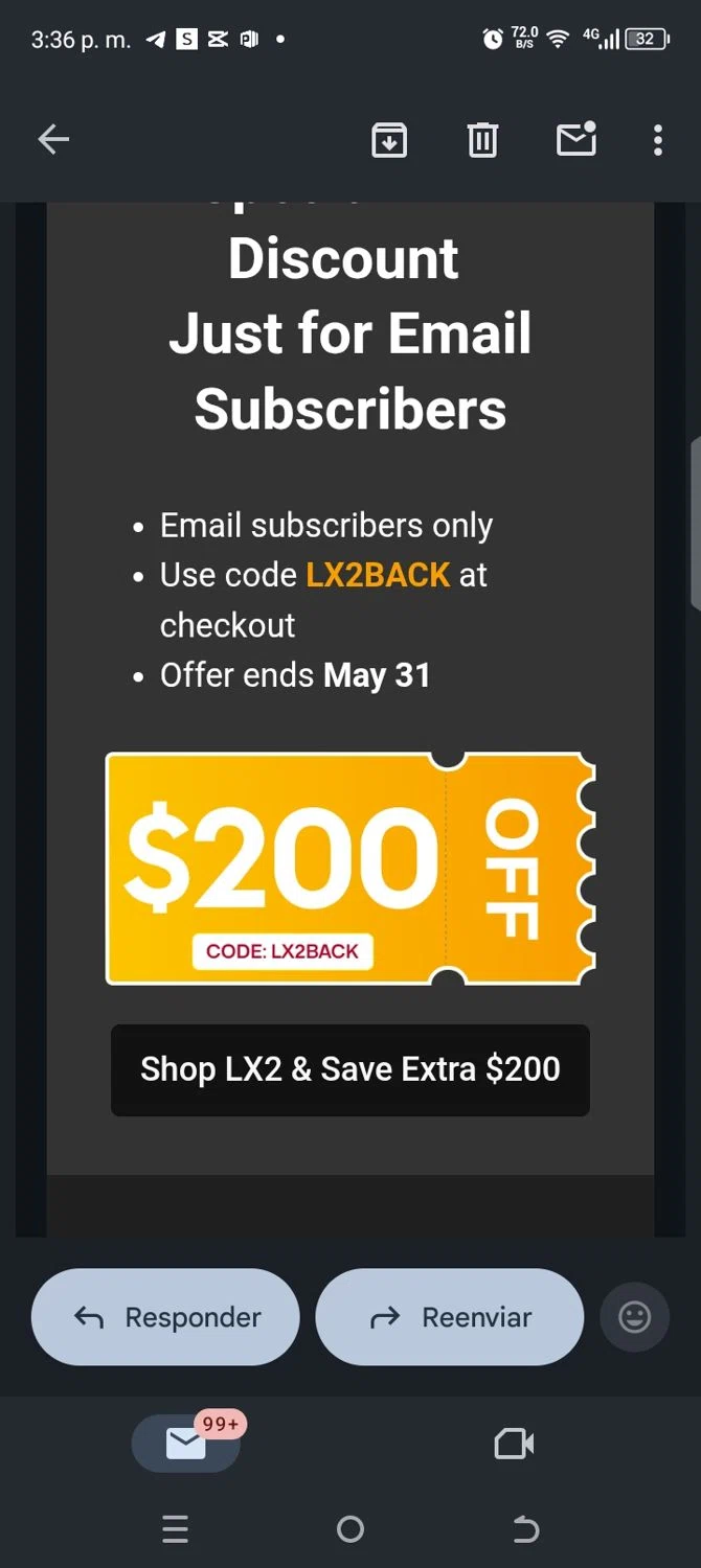 Laserpecker promo code screenshot showing code LX2BACK applied at Laserpecker checkout page. Uploaded by SimplyCodes community member kellymoreno on May 20, 2026