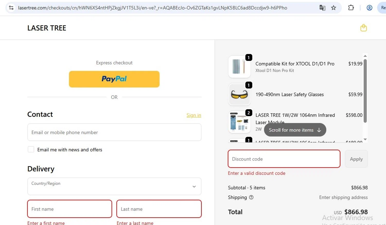 Lasertree promo code screenshot showing code LTK30202512 applied at Lasertree checkout page. Uploaded by SimplyCodes community member ramonlopez1 on Dec 17, 2025