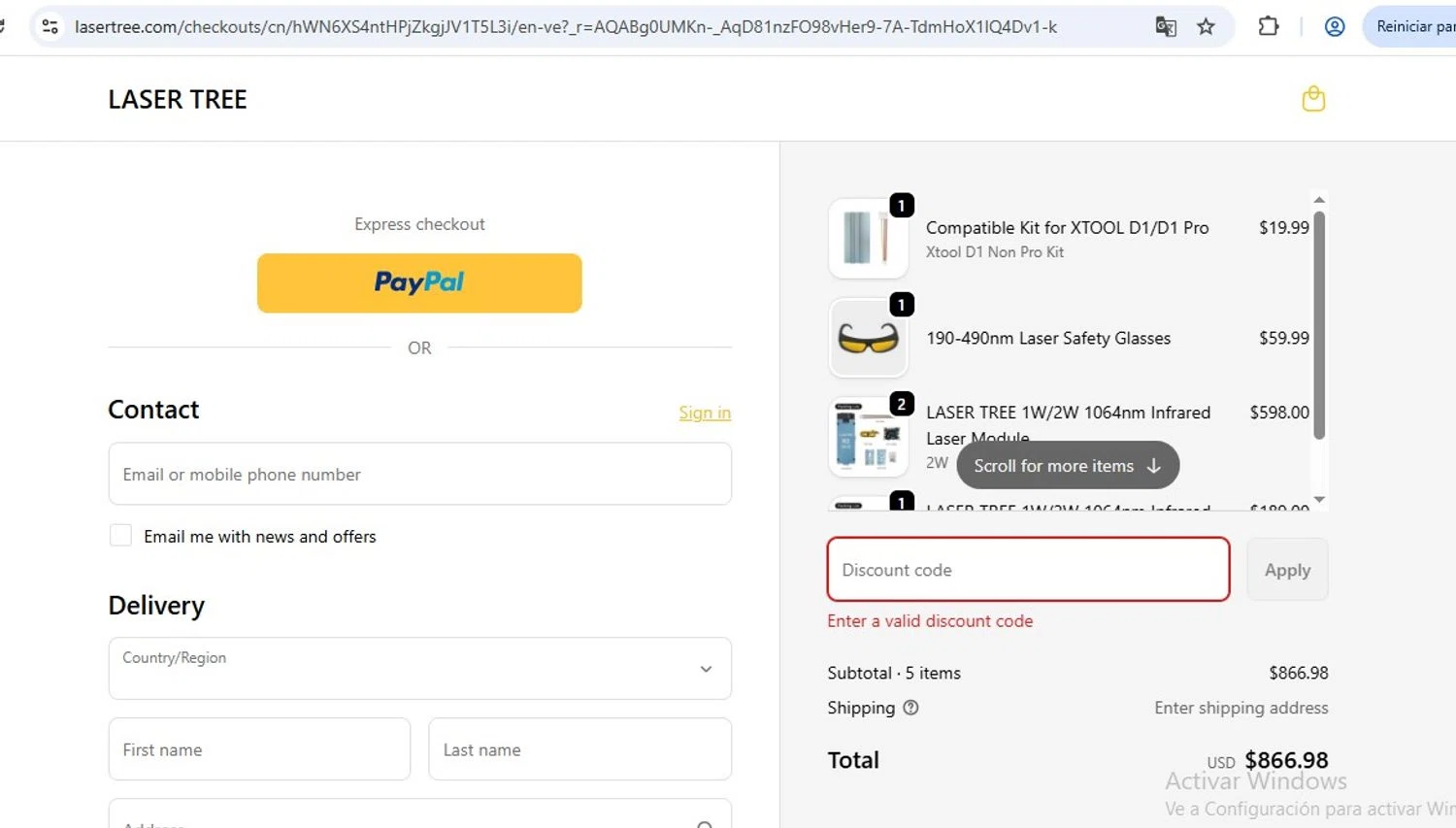 Lasertree promo code screenshot showing code LTR2202512 applied at Lasertree checkout page. Uploaded by SimplyCodes community member ramonlopez1 on Dec 17, 2025