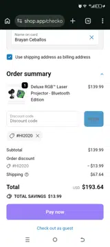 #HI2020 coupon verification screenshot