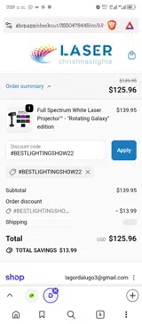 #BESTLIGHTINGSHOW22 coupon verification screenshot