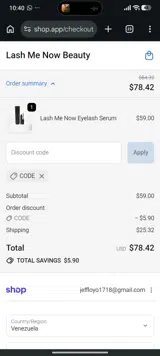 CODE coupon verification screenshot